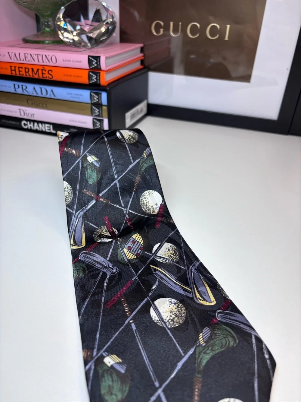 Golf Motif Steven Harris Vintage Tie 90’s Black with Golf theme Handmade Korea